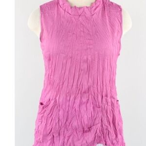 Shana – Pink/Fuchsia Pleated Broomstick Sleeveless Mock Neckline Top (Size S)
